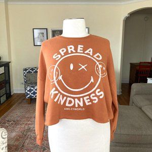 Women's Plus Size XXL Smiley World Spread Kindness Cropped Pullover Sweatshirt